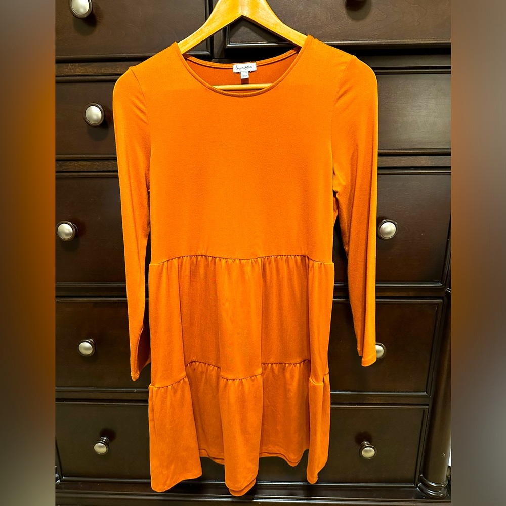 Girls Orange Long Sleeve Dress